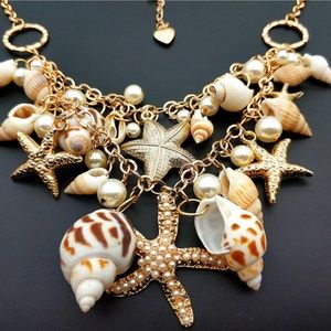 Beautiful Starfish Seashell Pearl Ocean Necklace
